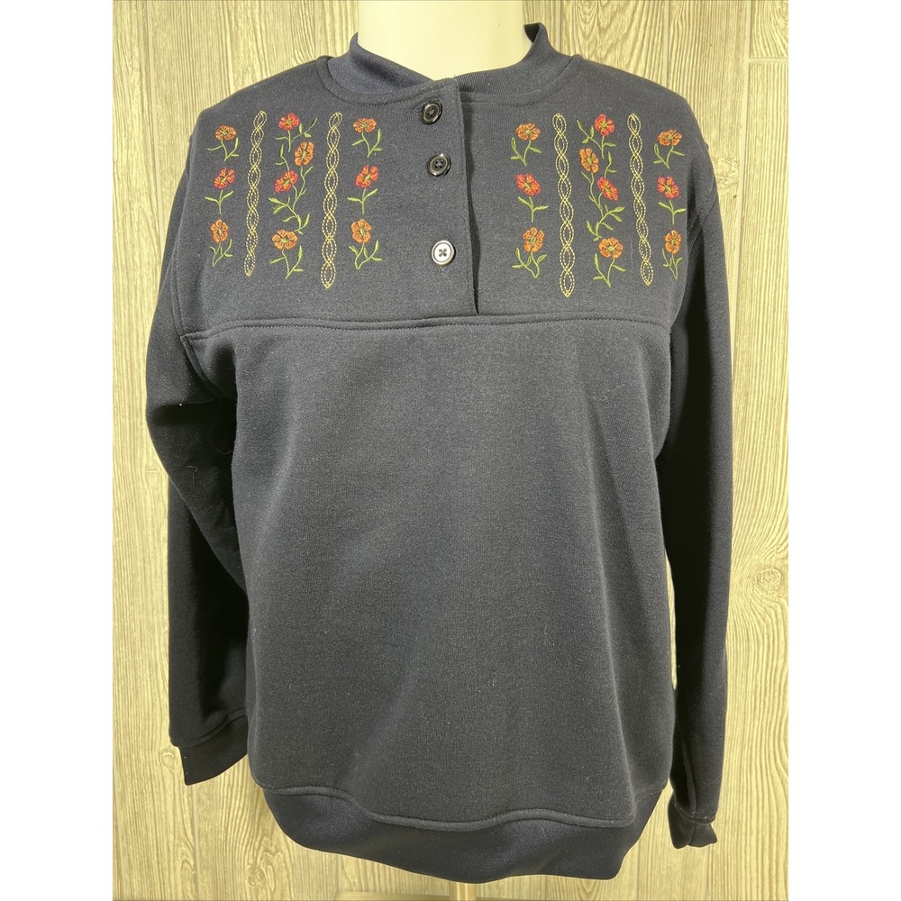 Vintage 1990's‎ Adrian Delafield by Haband Blue Embroidered Sweater Womens SZ L